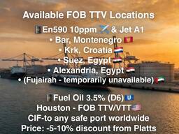 Diesel fuel EN590 10ppm & Jet A1 (Discount from Platts -10%)